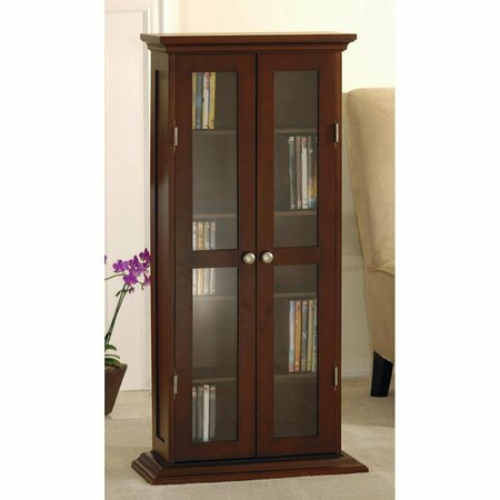 D & H DISTRIBUTING Antique Walnut Beechwood CD/DVD CABINET WITH GLASS DOOR MA3278842